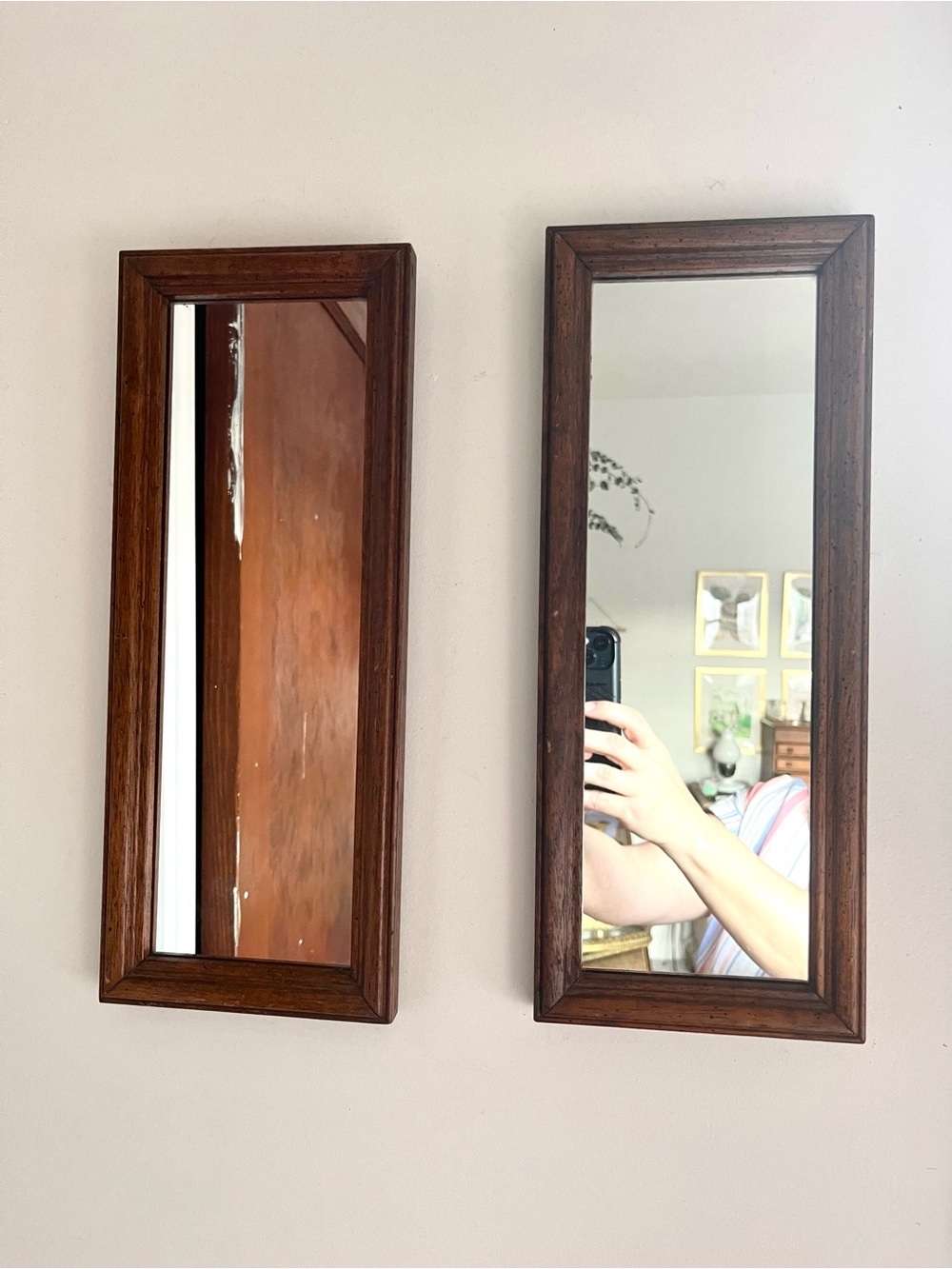 Pair of Rectangular Wood Framed Mirrors - Dark Brown